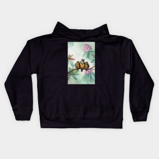 Thrush Family with Floral Background Kids Hoodie